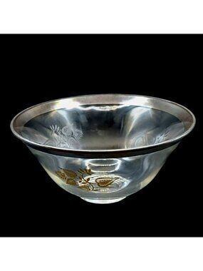 Georges Briard Glass Serving Bowl MCM Silver Damask Hollywood Regency Vintage